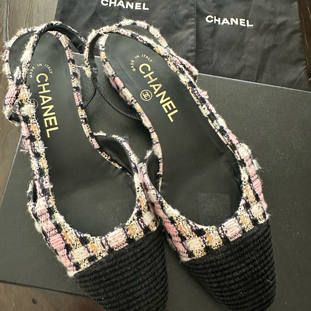 Chanel tweed slingback flats